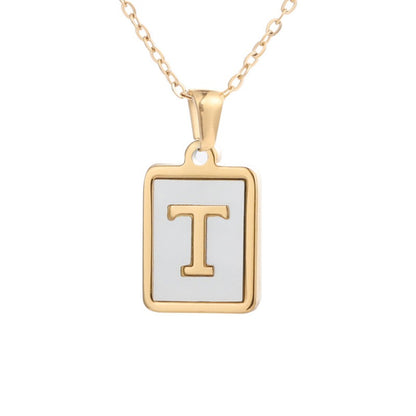 Bubble Letter Necklace Gold Shell Inlaid Titanium Steel English Pendant Necklace