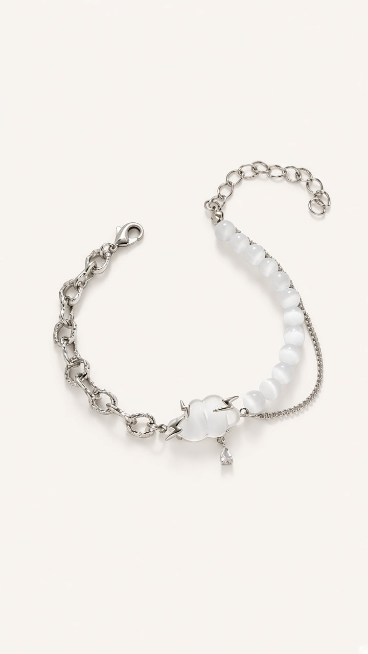 Cloud Lightning Cat's Eye Stone Bracelet – Silver Tone