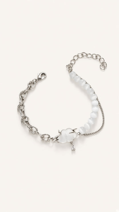 Cloud Lightning Cat's Eye Stone Bracelet – Silver Tone