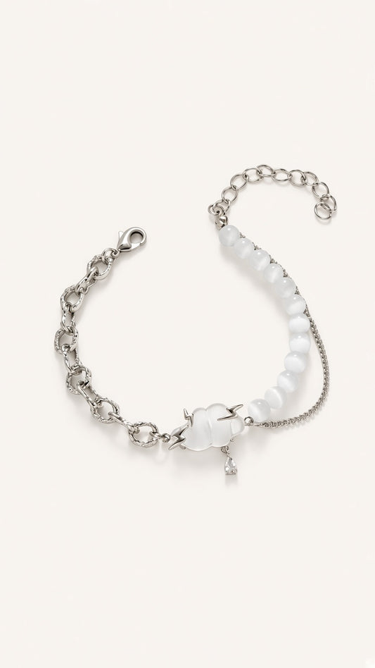 Cloud Lightning Cat's Eye Stone Bracelet – Silver Tone