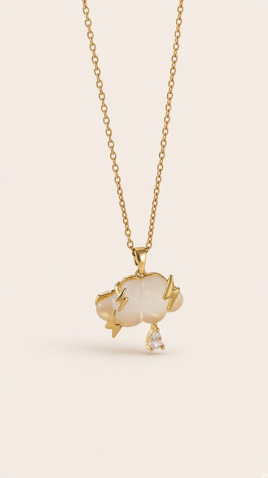 Cloud Lightning Necklace – Gold / Silver with Crystal Raindrop