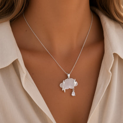 Cloud Lightning Necklace – Gold / Silver with Crystal Raindrop