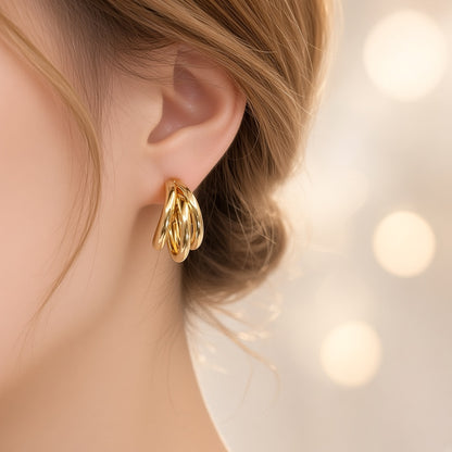 Triple Hoop Earrings – Gold Polished Layered Huggies