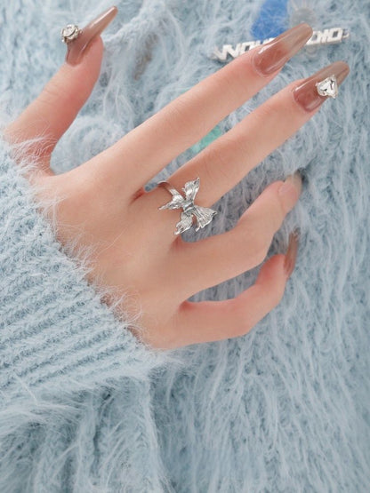 Clear Blue Butterfly  Sterling Silver Rings for Women