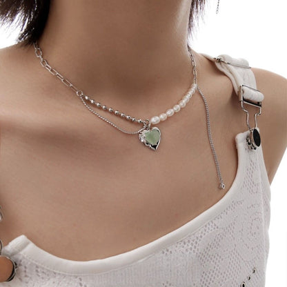 Green Grape Love  Silver Necklace Pendant Pearl Clavicle Chain