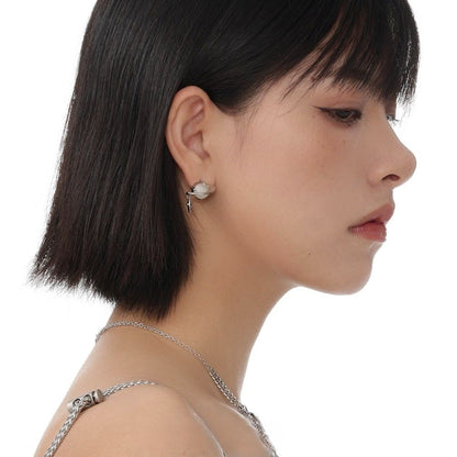 Star Eye Series Lined And Full Of Cat Eye Silver Earrings for Women